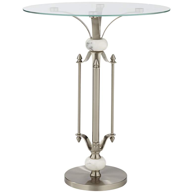 Image 7 Monique 20 inch W Marble and Brushed Nickle Metal Table with Glass Tray more views
