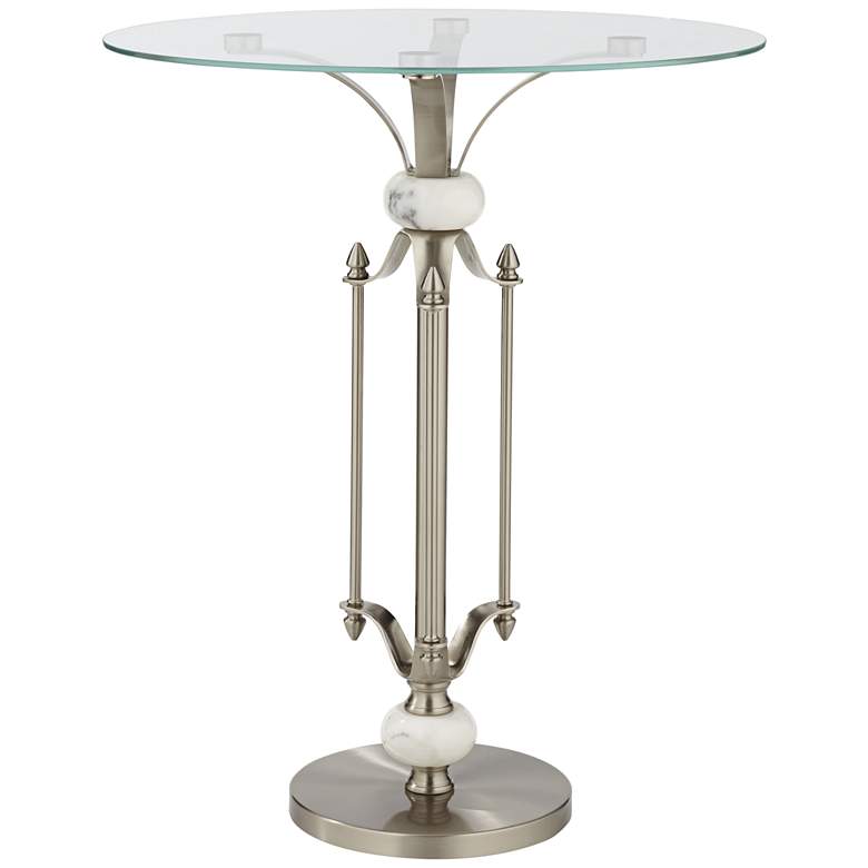 Image 7 Monique 20" W Marble and Brushed Nickle Metal Table with Glass Tray more views