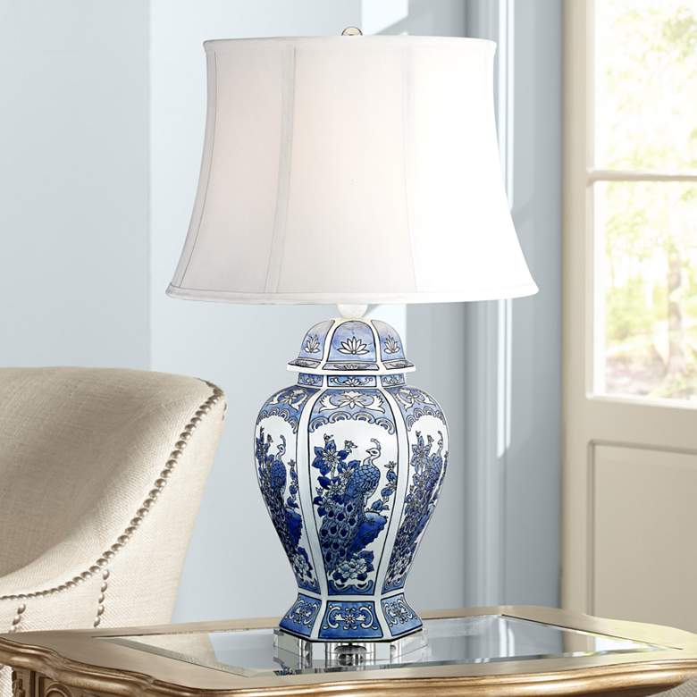 Image 1 Monique Blue and White Peacock Table Lamp