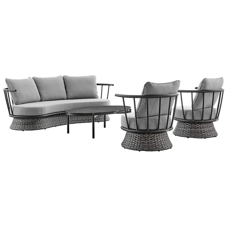 Image 1 Monk 4 Piece Outdoor Furniture Set in Black Aluminum and Grey Wicker