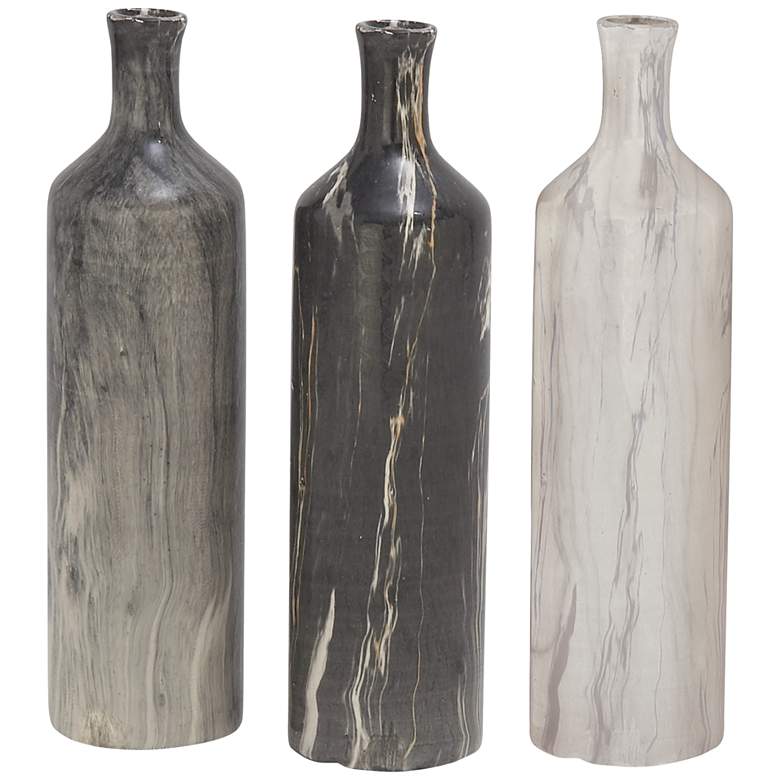 Image 1 Monochromatic Ceramic 11 3/4"H Cylindrical Vases Set of 3