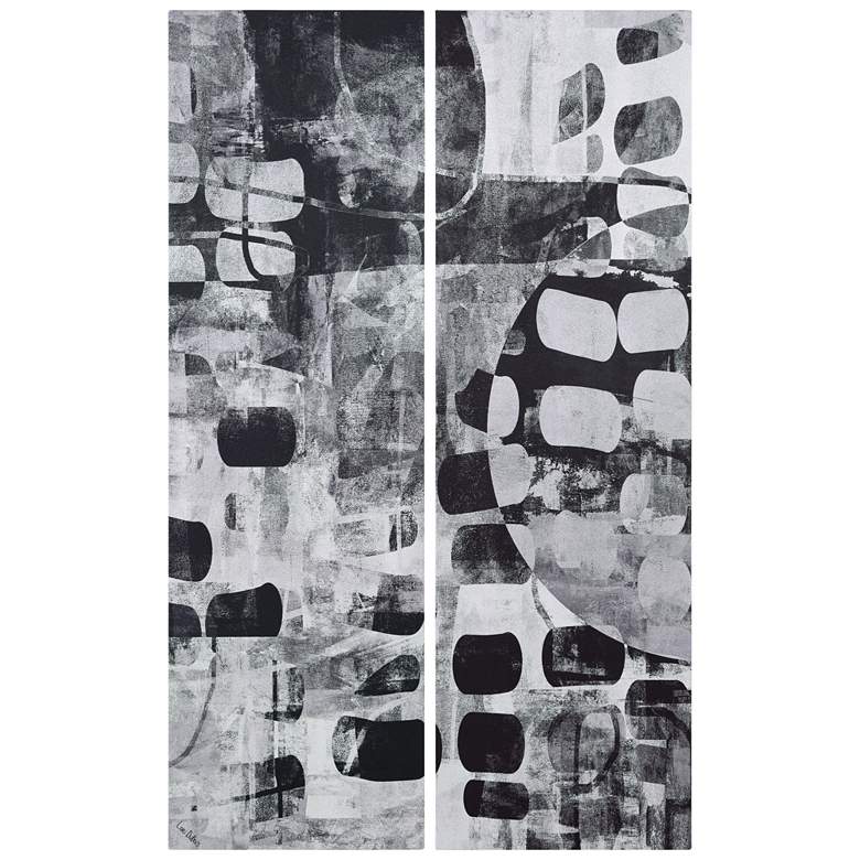 Image 1 Monochrome Abstract" Silver Shagreen Wrapped Canvas Wall Art Set