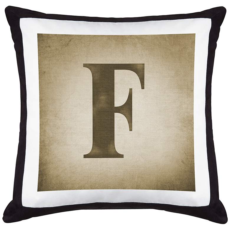 Image 1 Monogram F Black Canvas and Microsuede 18 inch Square Pillow