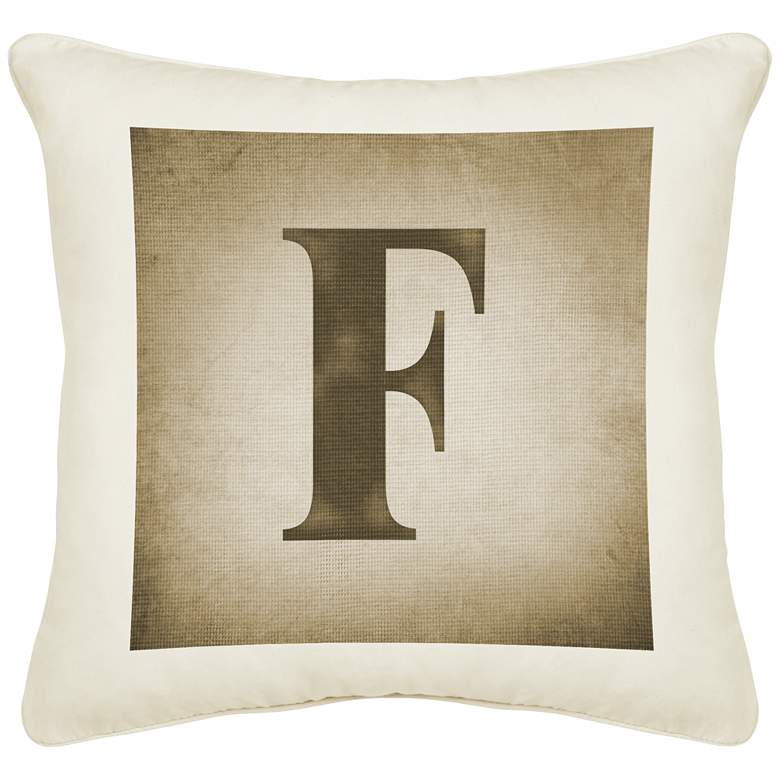Image 1 Monogram F Cream Canvas 18 inch Square Pillow