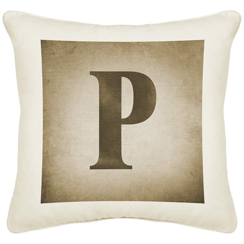 Image 1 Monogram P Cream Canvas 18 inch Square Pillow