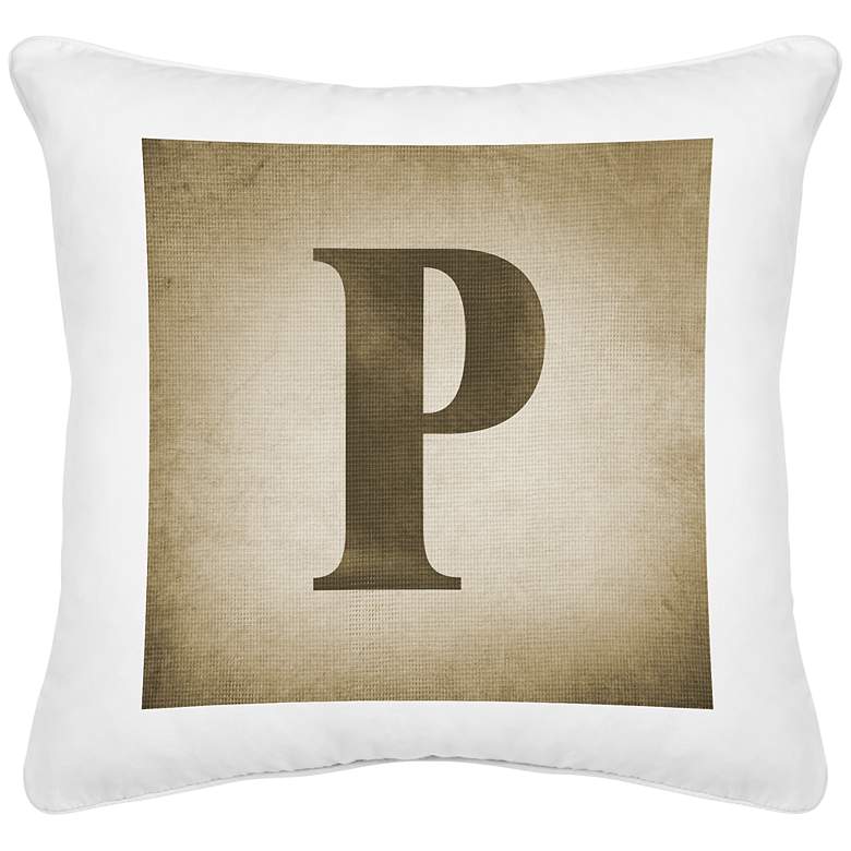 Image 1 Monogram P White Canvas 18 inch Square Decorative Pillow