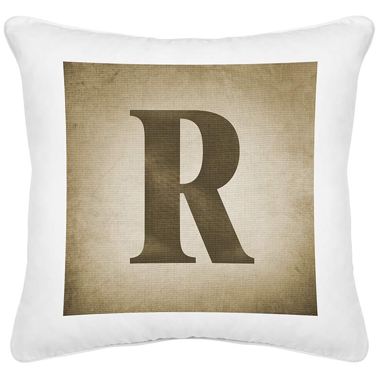 Image 1 Monogram R White Canvas 18 inch Square Decorative Pillow
