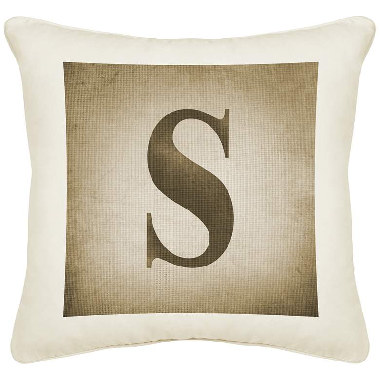 Image 1 Monogram S Cream Canvas 18 inch Square Pillow