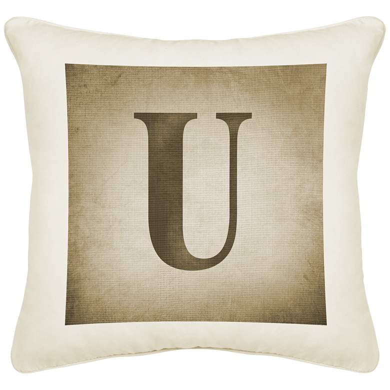 Image 1 Monogram U Cream Canvas 18 inch Square Pillow