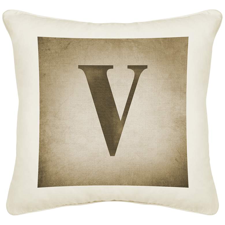 Image 1 Monogram V Cream Canvas 18 inch Square Pillow