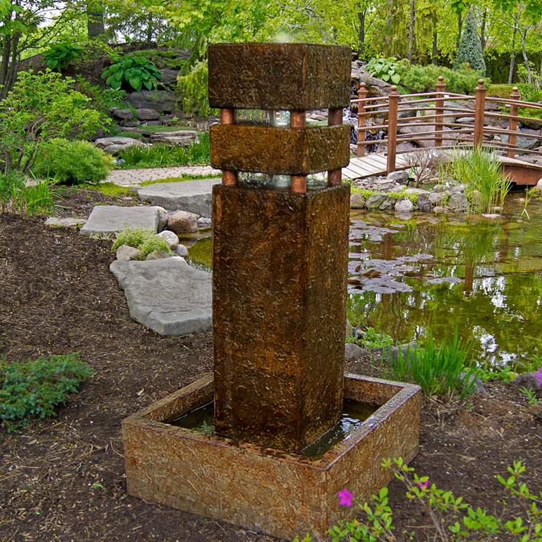 Image 1 Monolith 53" Modern Outdoor Bubbler Fountain with Light