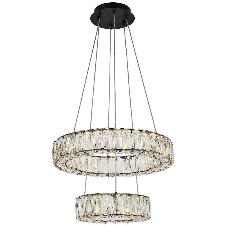 Image 3 Monroe 18" Wide Black 2-Tier Ring LED Pendant Light