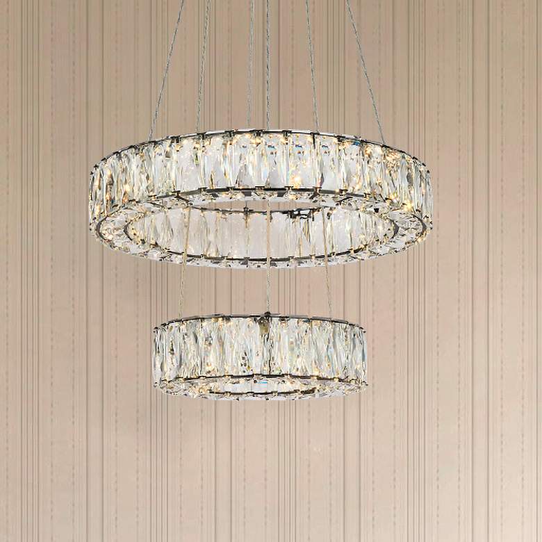 Image 2 Monroe 18" Wide Black 2-Tier Ring LED Pendant Light