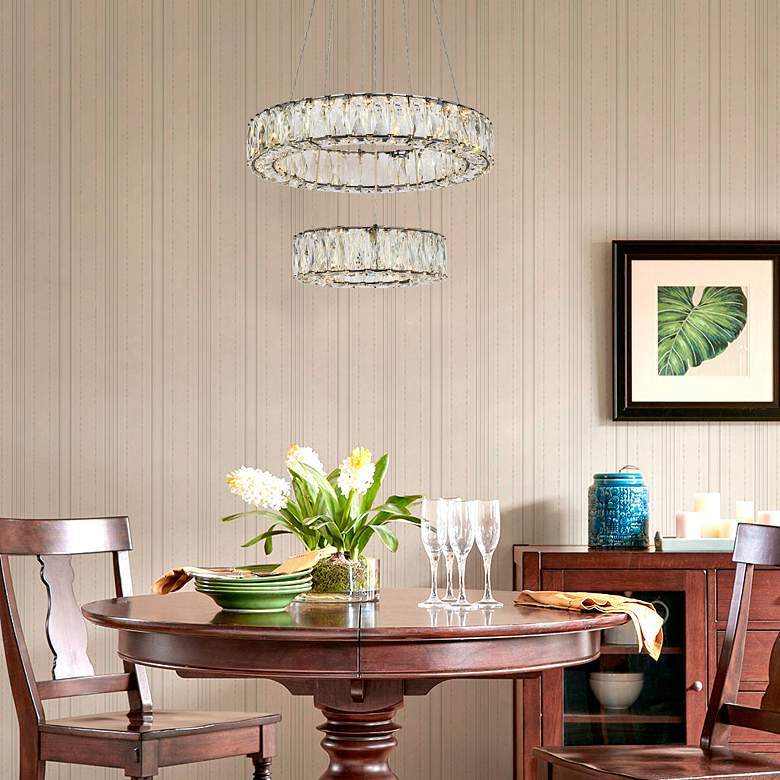Image 4 Monroe 18" Wide Black 2-Tier Ring LED Pendant Light more views
