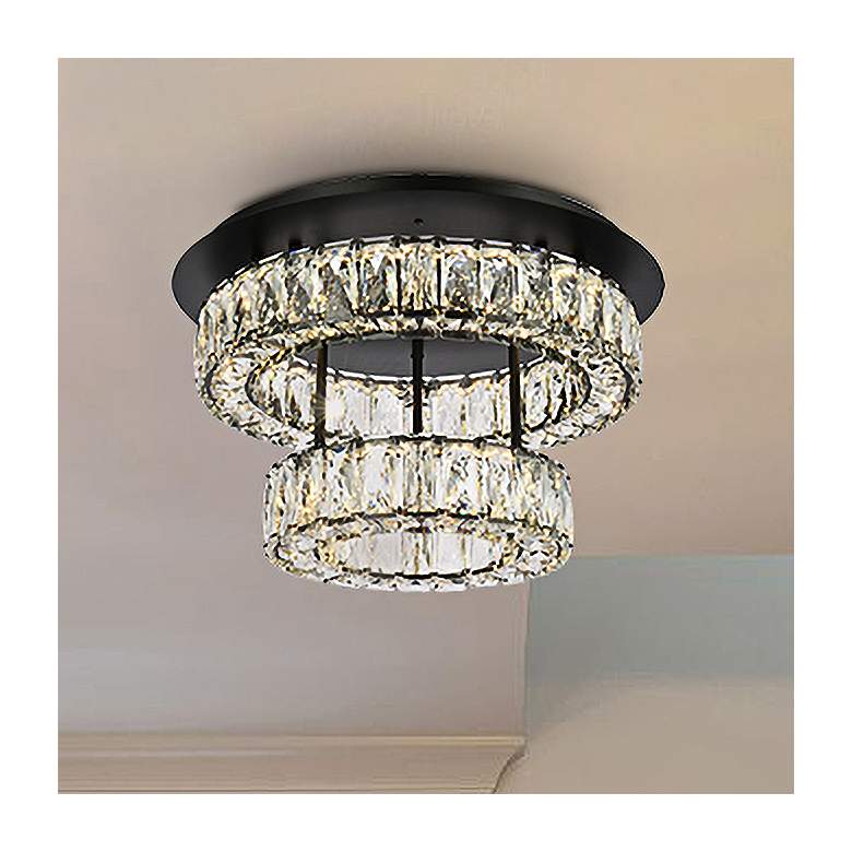 Image 2 Monroe 18" Wide Black and Crystal 2-Tier LED Ceiling Light