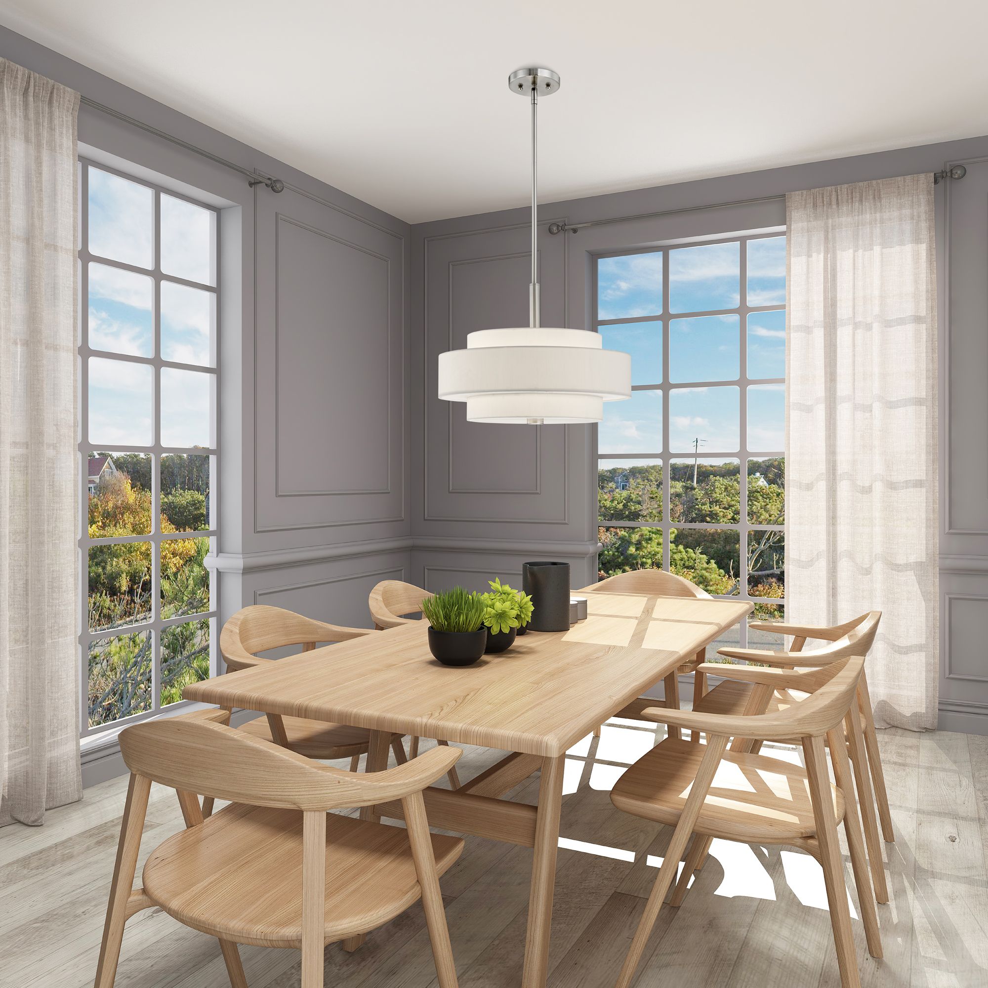 Monroe 18" Wide Brushed Nickel Double Drum Pendant Light in scene