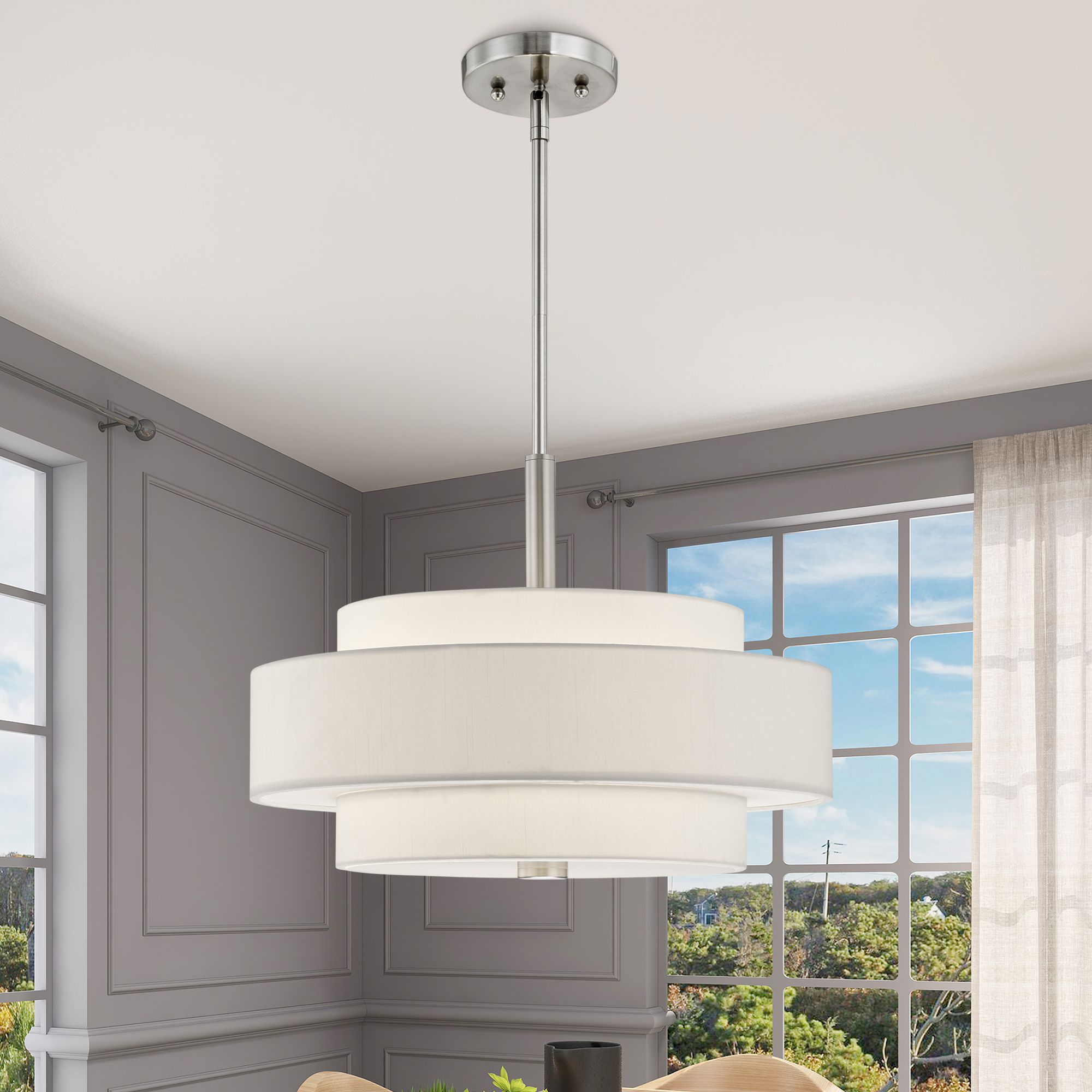 Monroe 18" Wide Brushed Nickel Double Drum Pendant Light in scene