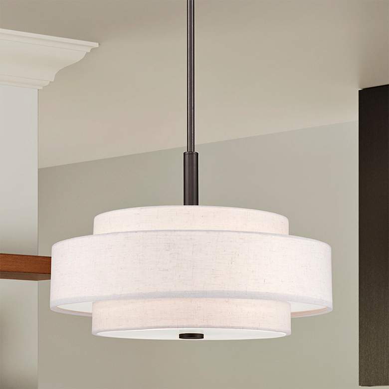 Image 2 Monroe 18" Wide English Bronze Double Drum Pendant Light