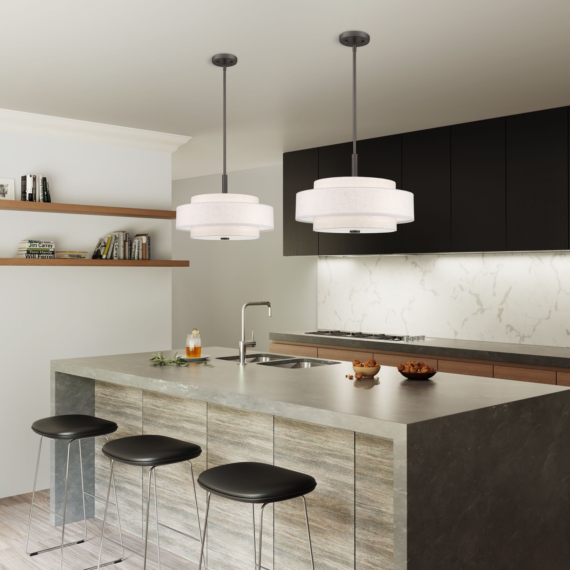 Monroe 18" Wide English Bronze Double Drum Pendant Light in scene