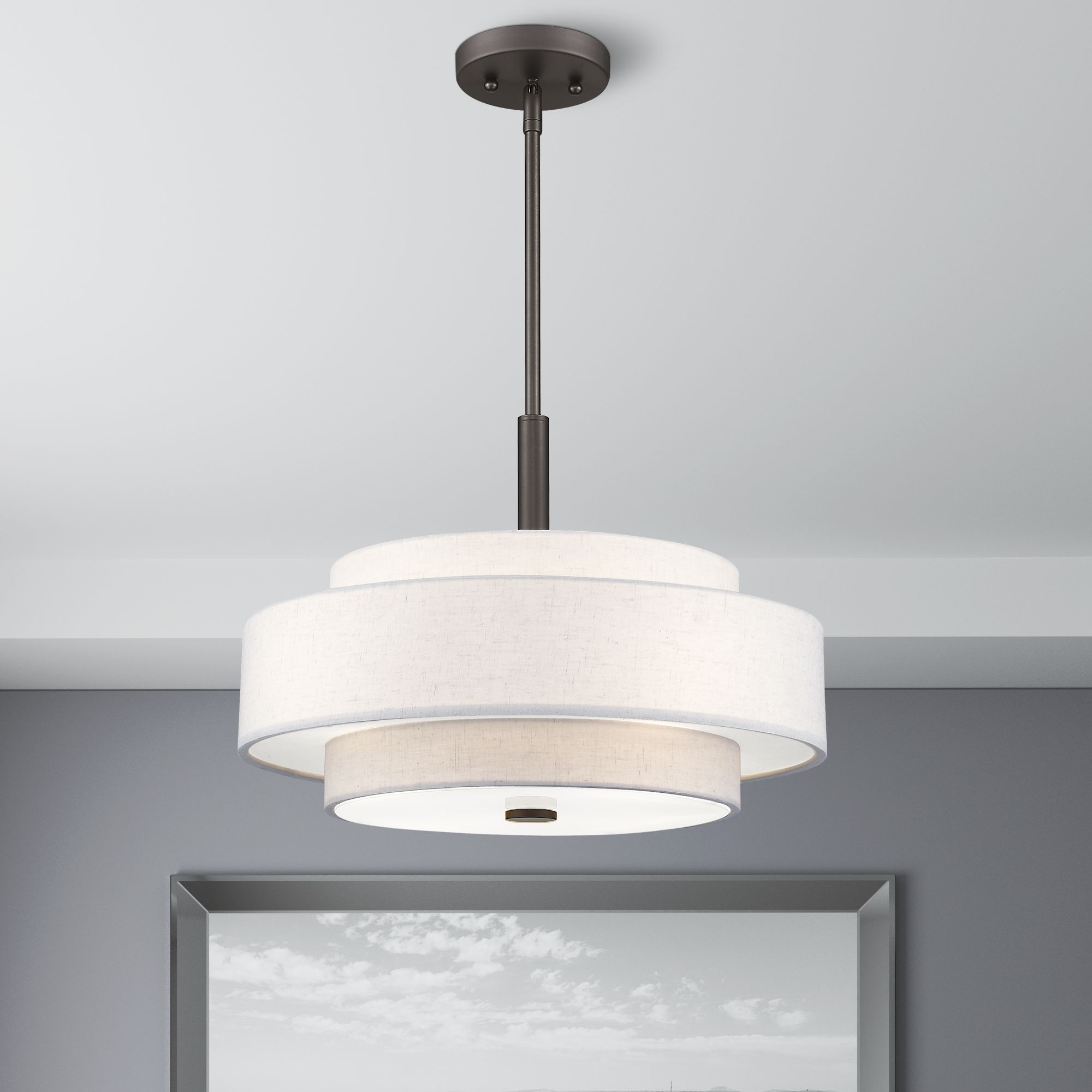 Monroe 18" Wide English Bronze Double Drum Pendant Light in scene