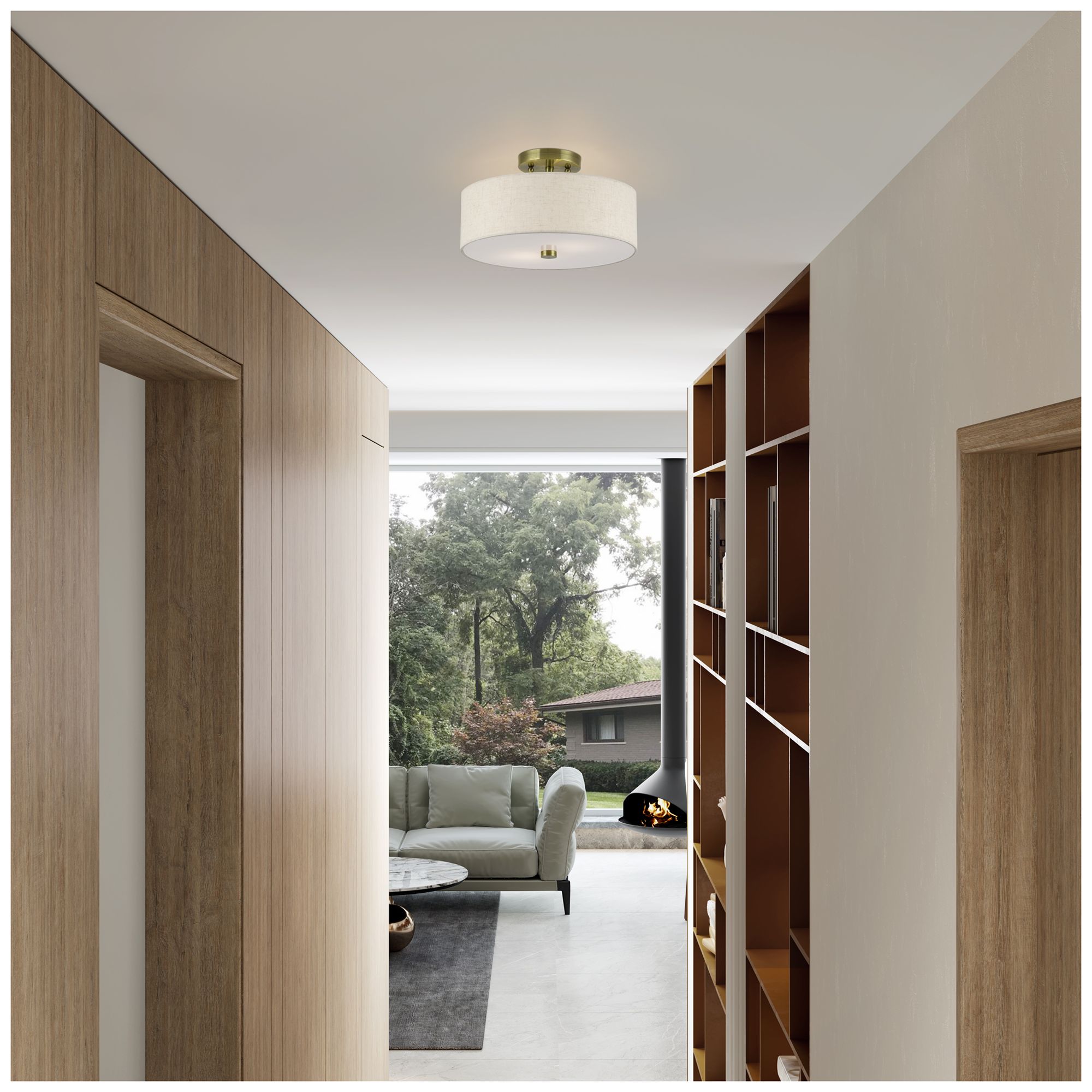 Monroe 2 Light Antique Brass Medium Semi-Flush