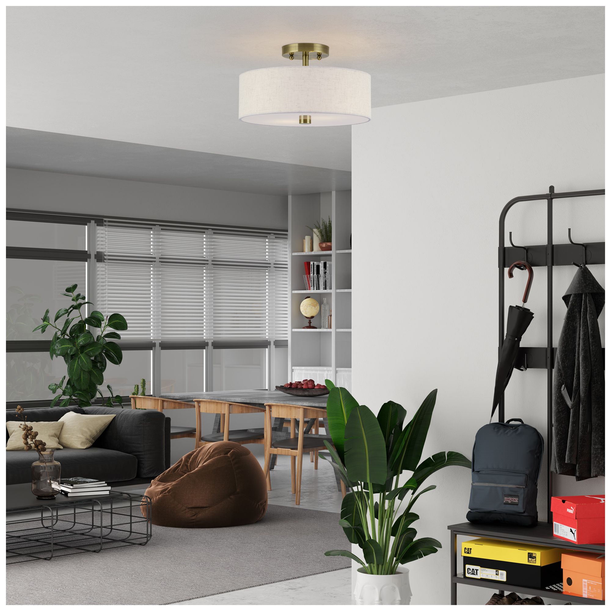 Monroe 2 Light Antique Brass Medium Semi-Flush