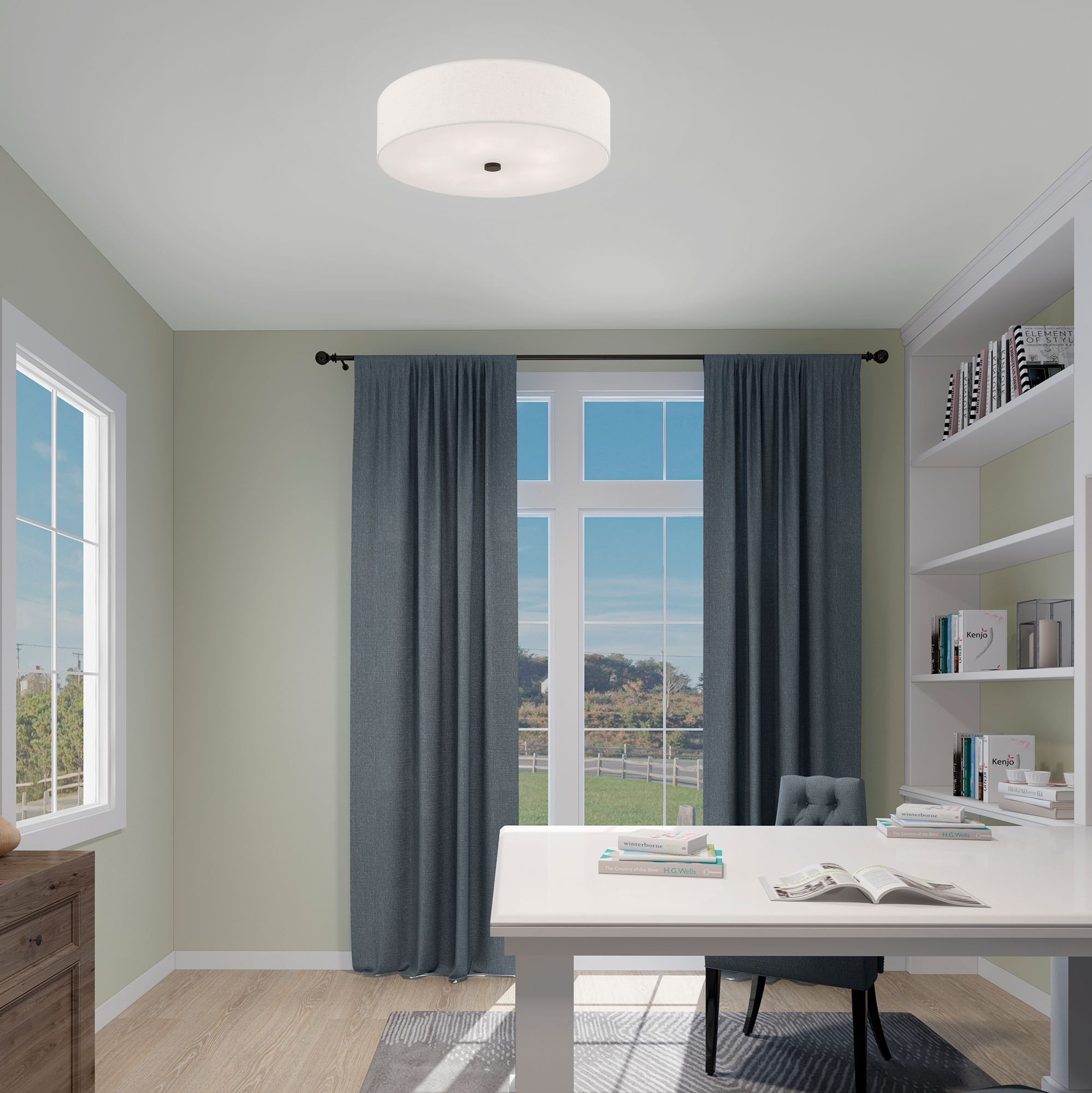 Monroe 22" Wide English Bronze Drum Ceiling Light in scene