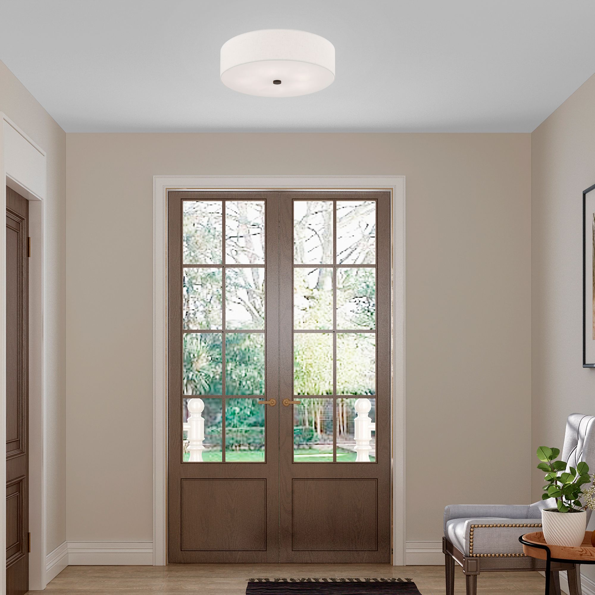 Monroe 22" Wide English Bronze Drum Ceiling Light in scene