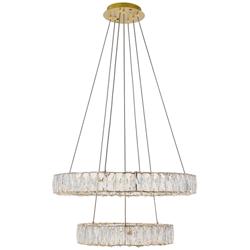Monroe 23 1/2&quot; Wide Gold and Crystal 2-Tier LED Chandelier