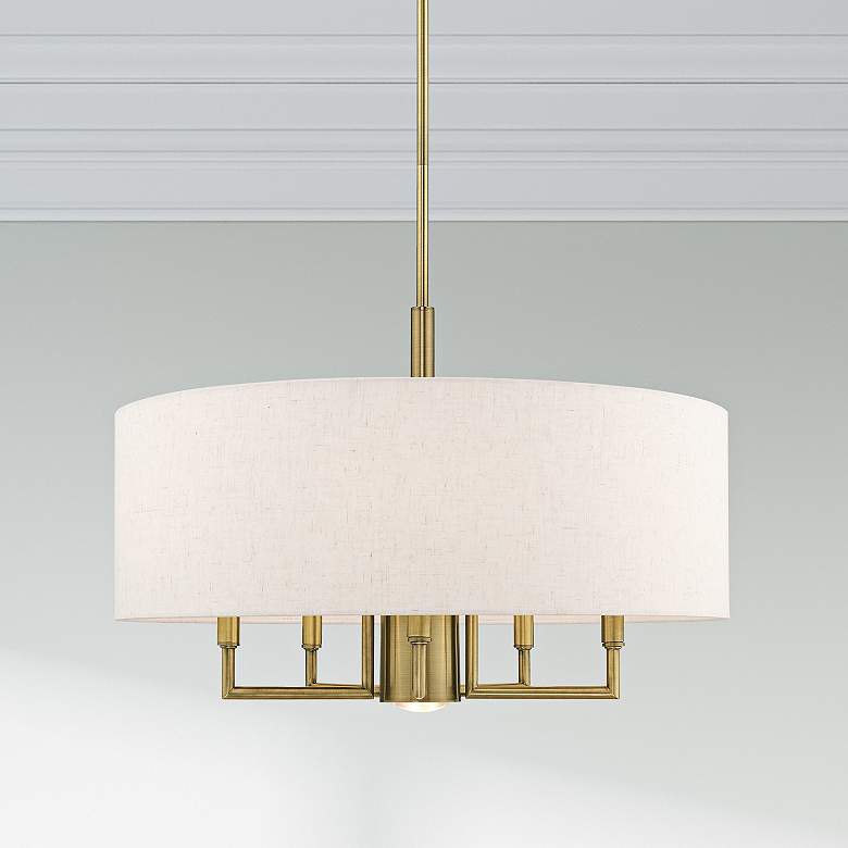 Image 2 Monroe 24" Wide Antique Brass 6-Light Drum Chandelier