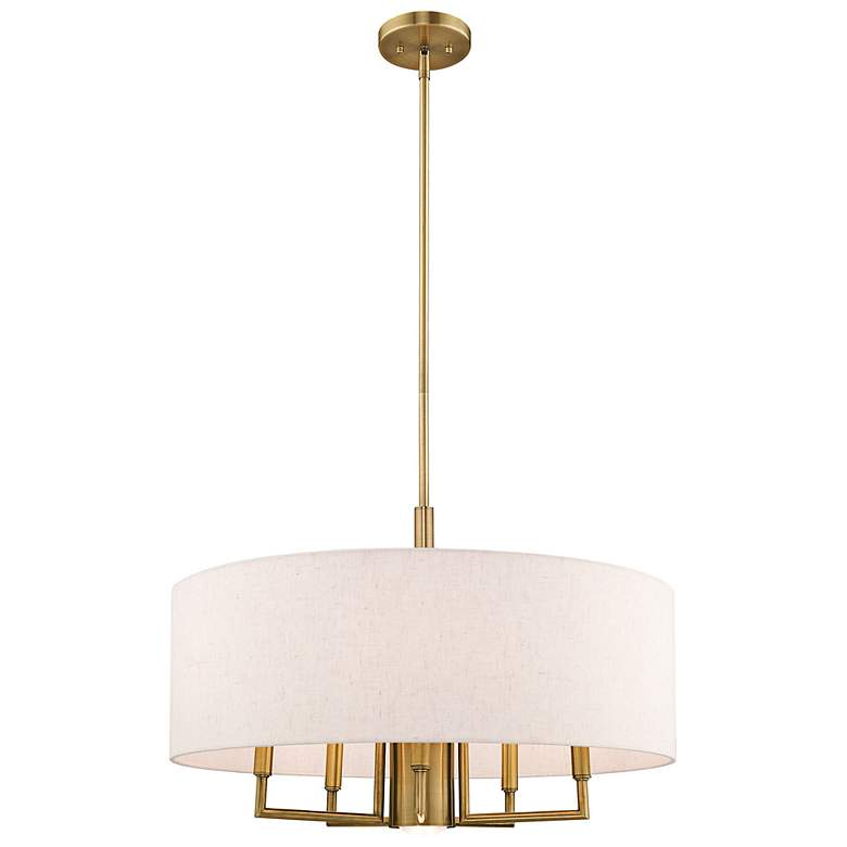 Image 7 Monroe 24" Wide Antique Brass 6-Light Drum Chandelier more views