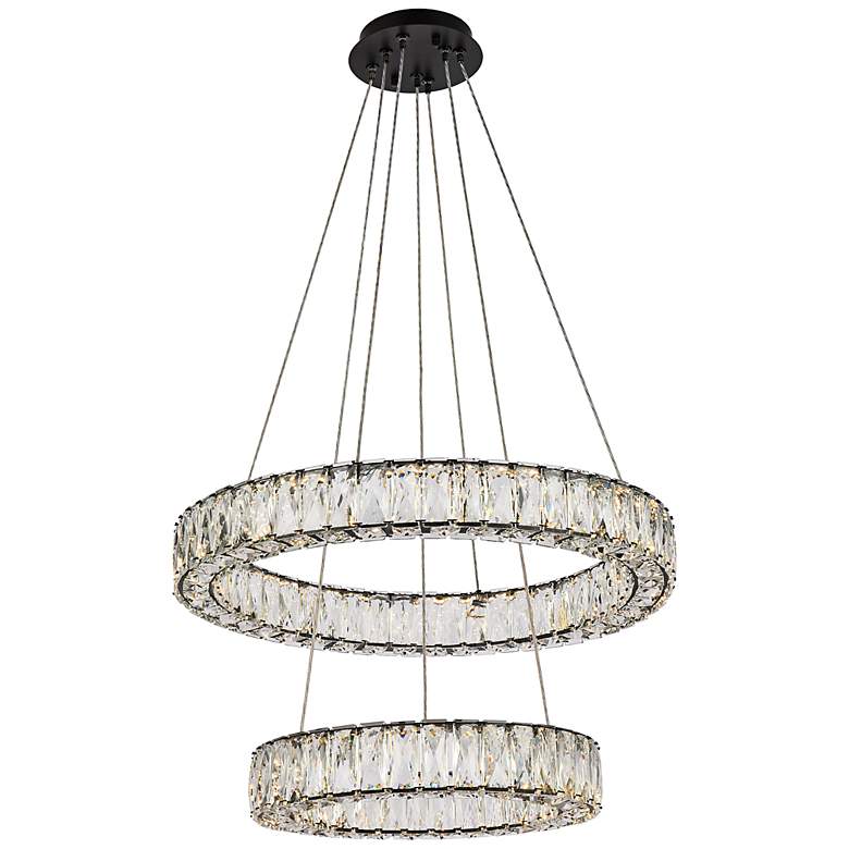 Image 2 Monroe 24" Wide Black Crystal 2-Ring LED Pendant Light
