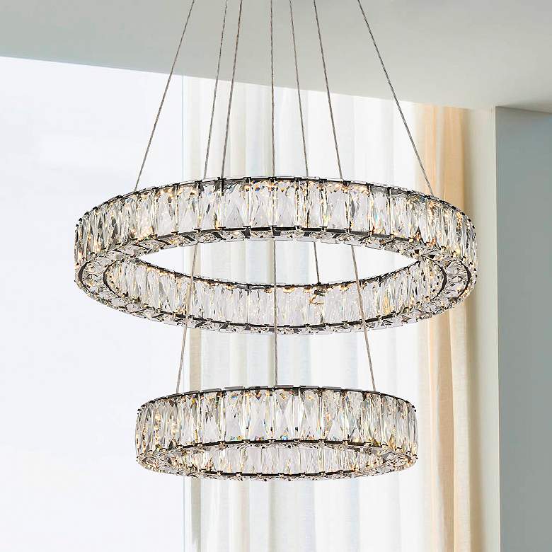 Image 1 Monroe 24" Wide Black Crystal 2-Ring LED Pendant Light