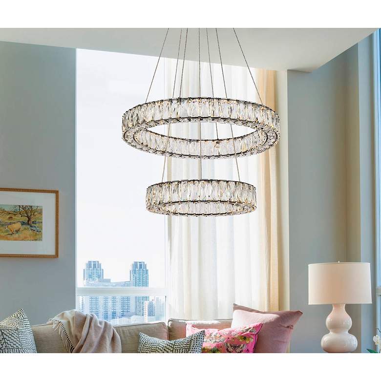 Image 3 Monroe 24" Wide Black Crystal 2-Ring LED Pendant Light more views