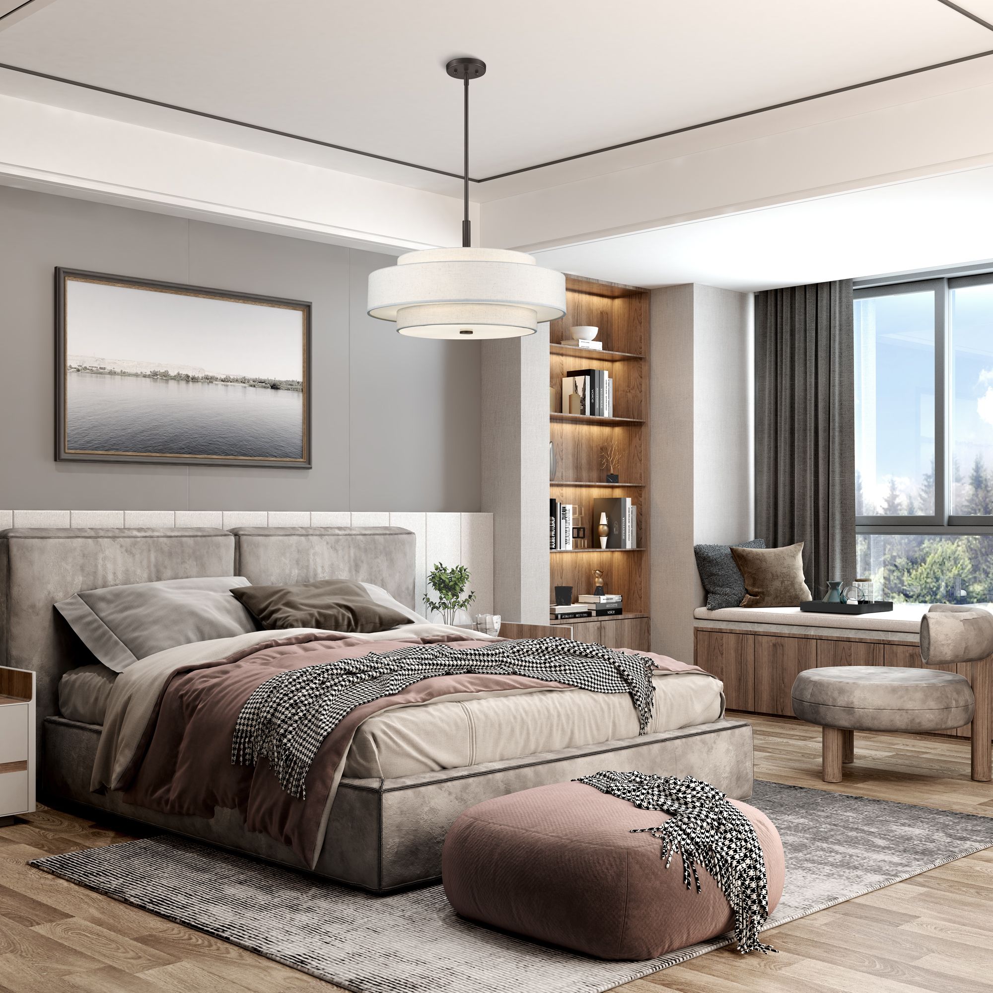 Monroe 24"W English Bronze Double Shade Pendant Light in scene