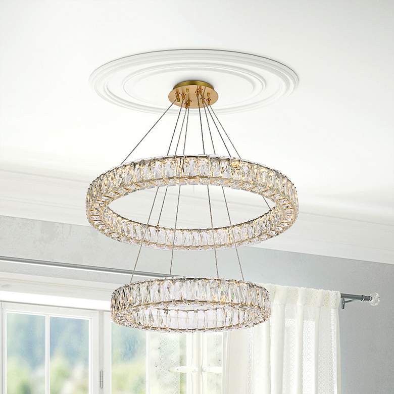 Image 1 Monroe 27 1/2" Wide Gold and Crystal 2-Ring LED Chandelier