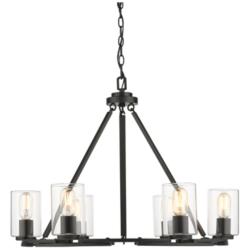 Monroe 28 3/4&quot; Matte Black and Gold 6-Light Chandelier With Clear Glas
