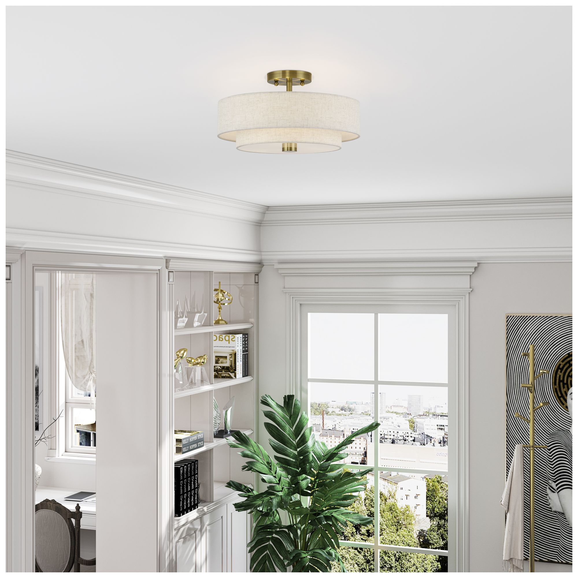 Monroe 3 Light Antique Brass Large Semi-Flush