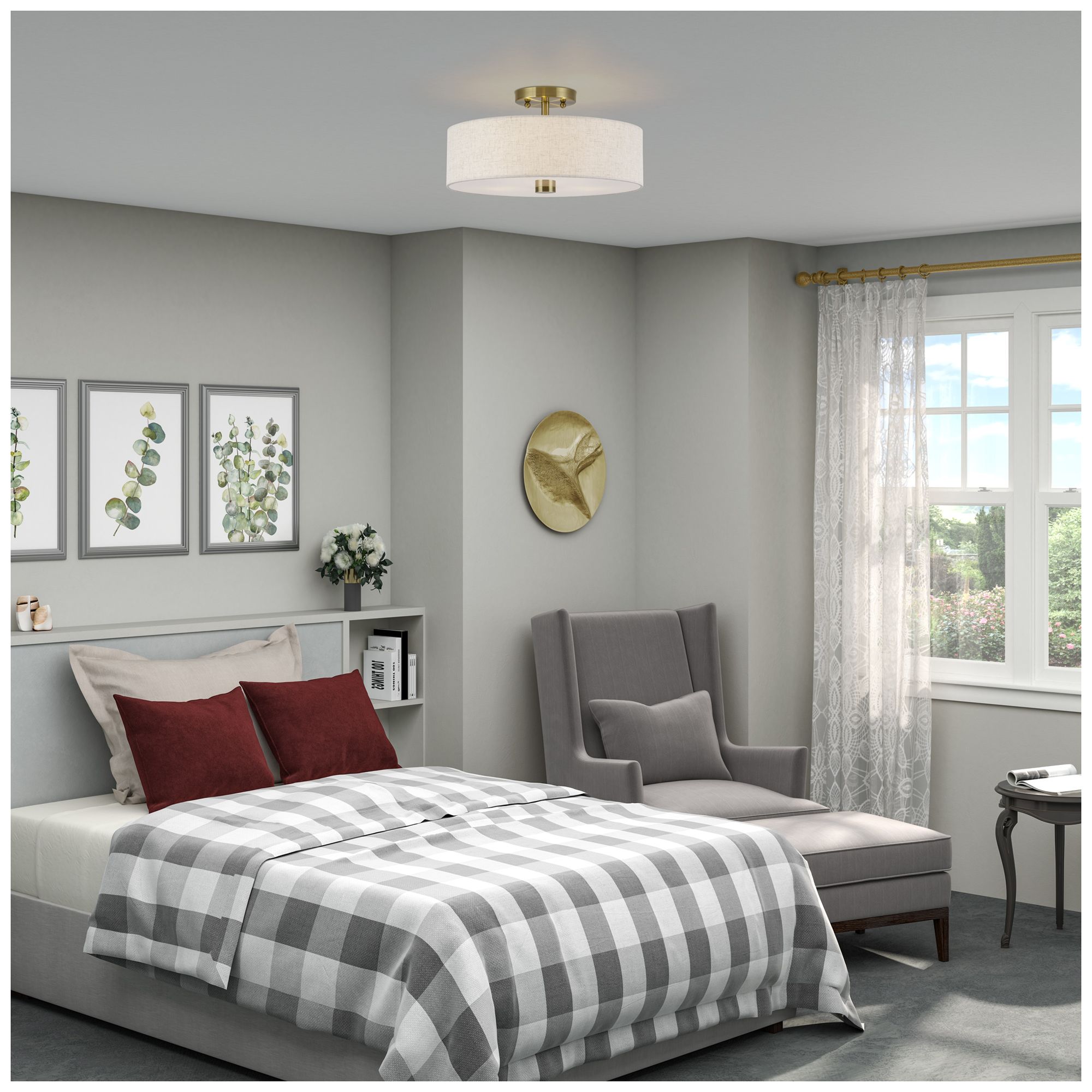 Monroe 3 Light Antique Brass Large Semi-Flush