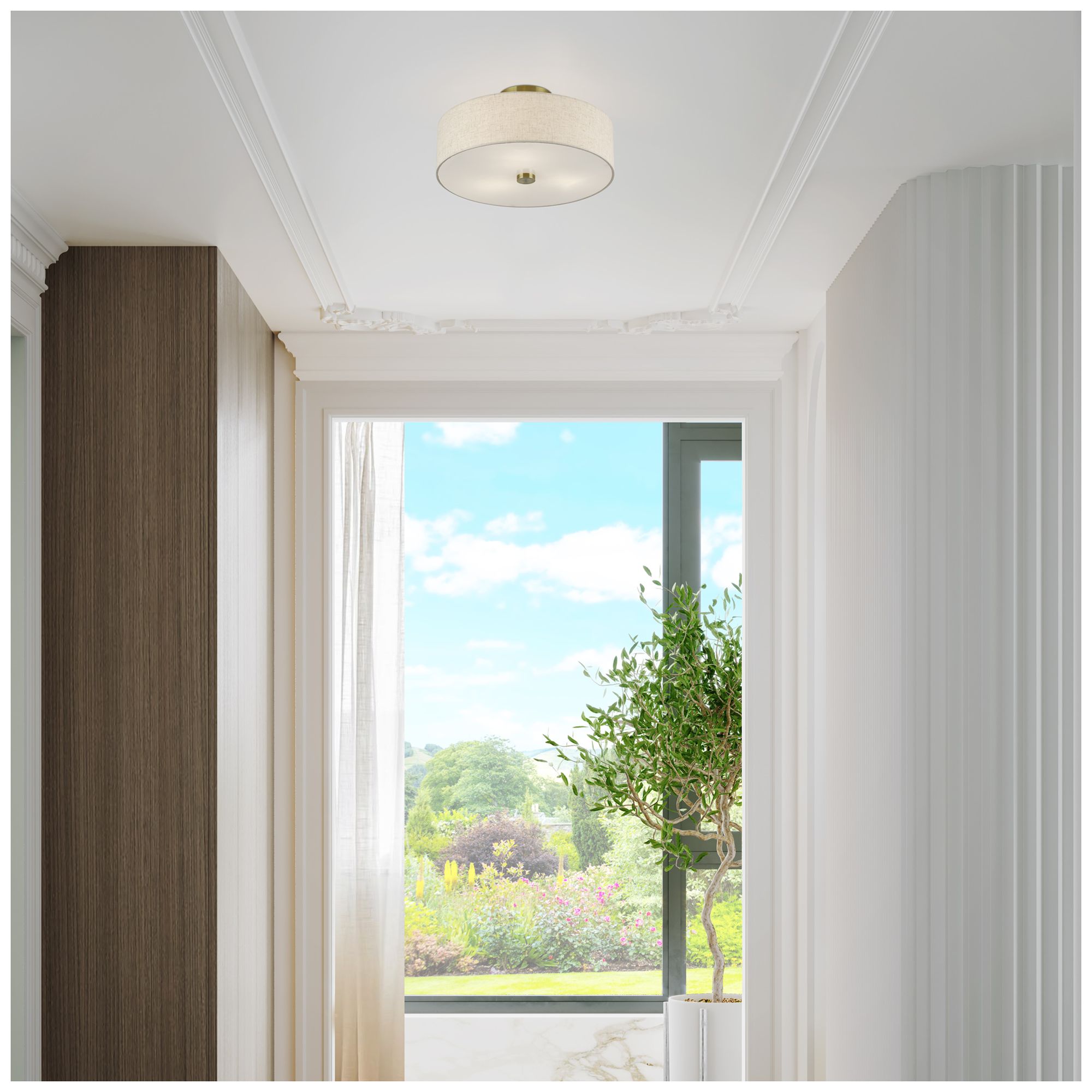 Monroe 3 Light Antique Brass Large Semi-Flush