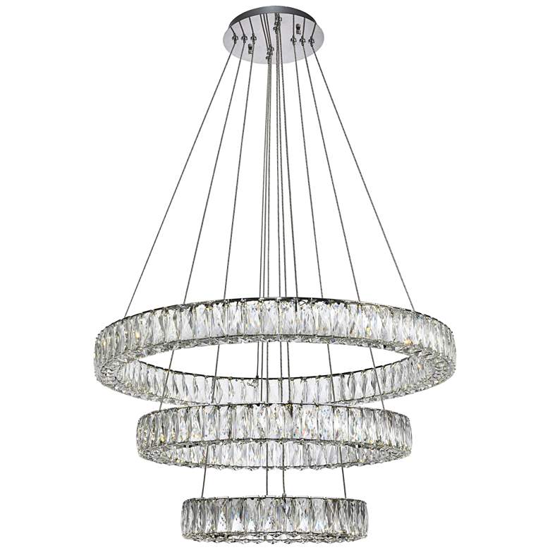 Image 1 Monroe 31 1/2" Wide Chrome 3-Ring LED Chip Pendant