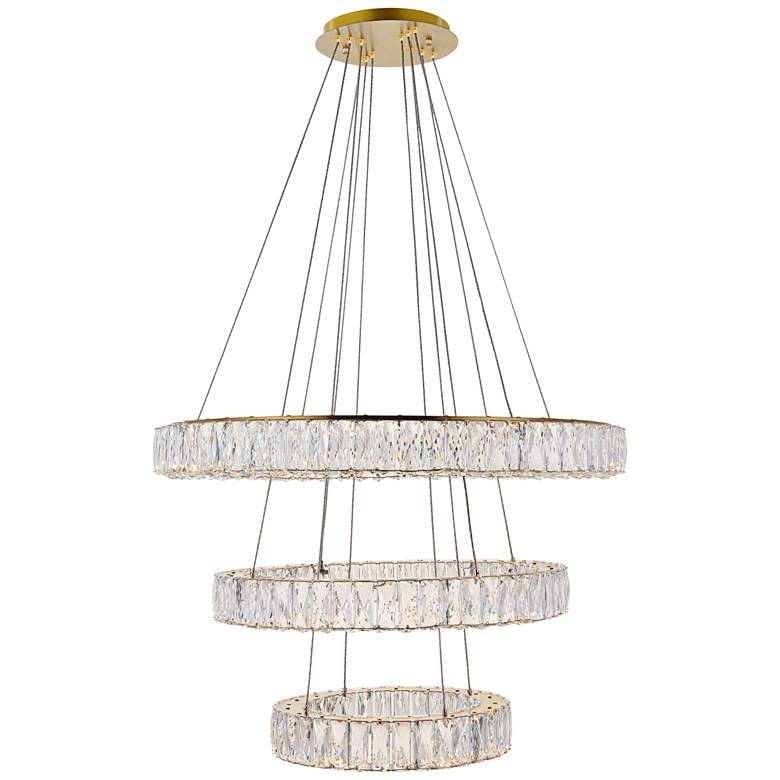 Image 2 Monroe 31 1/2 inch Wide Gold and Crystal 3-Tier LED Chandelier