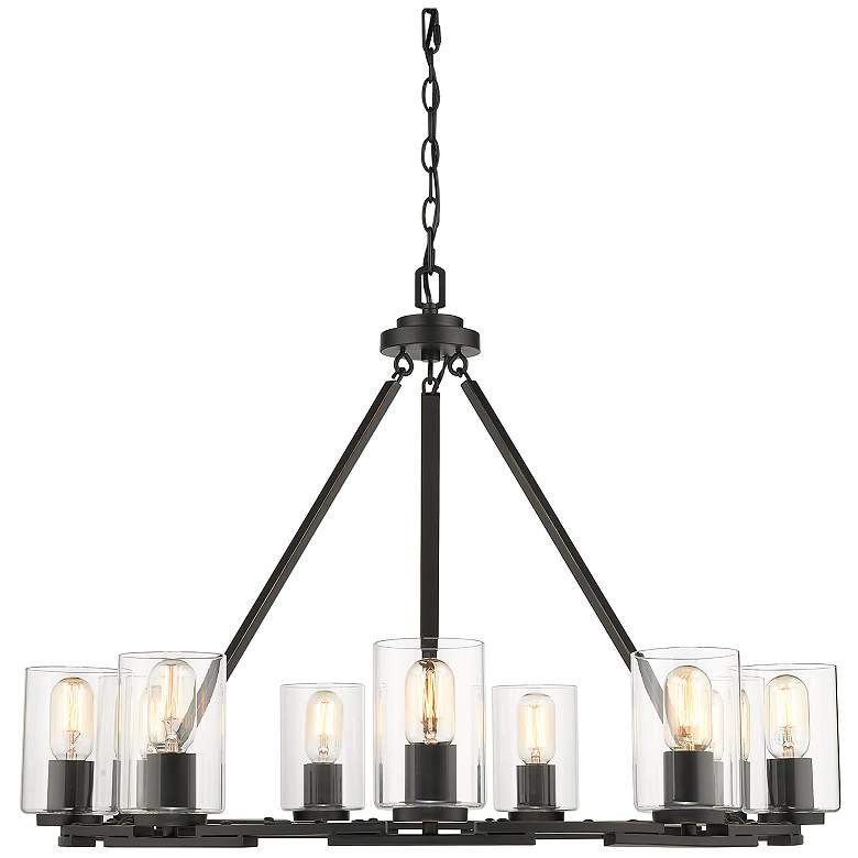 Image 1 Monroe 32 1/2 inch Matte Black and Gold 9-Light Chandelier With Clear Glas