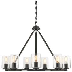 Monroe 32 1/2&quot; Matte Black and Gold 9-Light Chandelier With Clear Glas