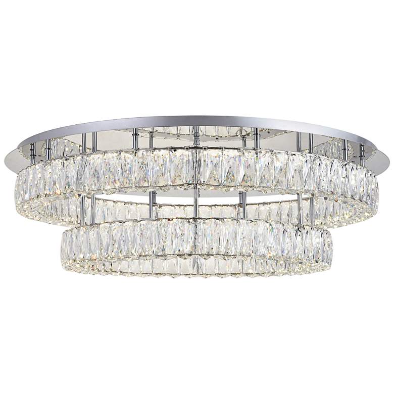Monroe 34&quot; Wide Chrome and Crystal 2-Tier LED Ceiling Light
