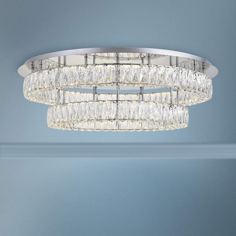 Image 1 Monroe 34 inch Wide Chrome and Crystal 2-Tier LED Ceiling Light