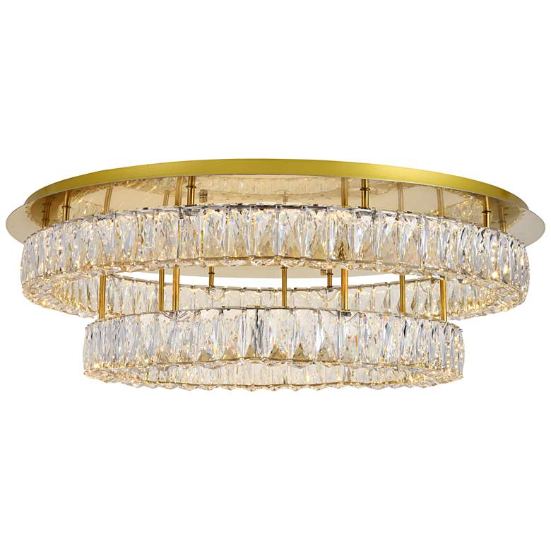 Image 2 Monroe 34 inch Wide Gold and Crystal 2-Tier LED Ceiling Light