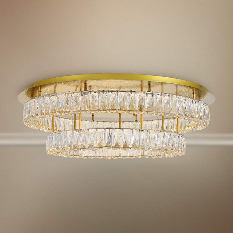 Image 1 Monroe 34" Wide Gold and Crystal 2-Tier LED Ceiling Light