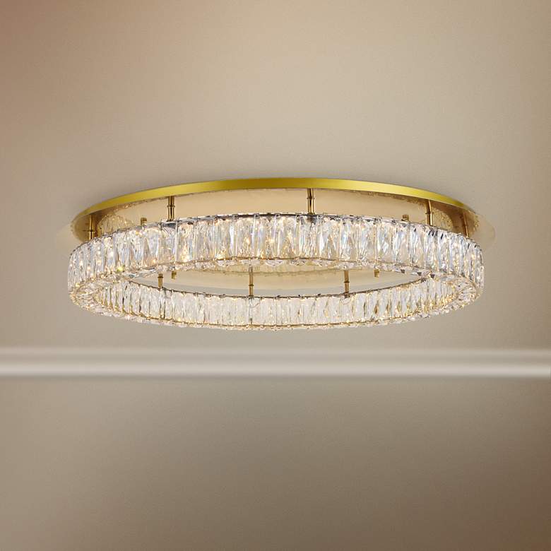Monroe 34&quot; Wide Gold and Crystal LED Ceiling Light