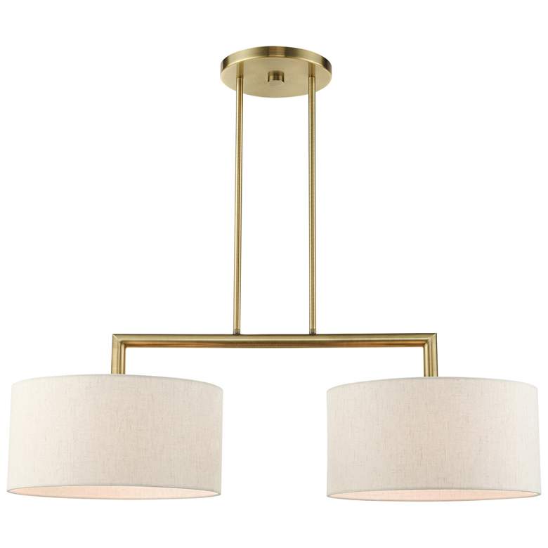 Image 1 Monroe 35"W Antique Brass 2-Light Chandelier w/ Drum Shades
